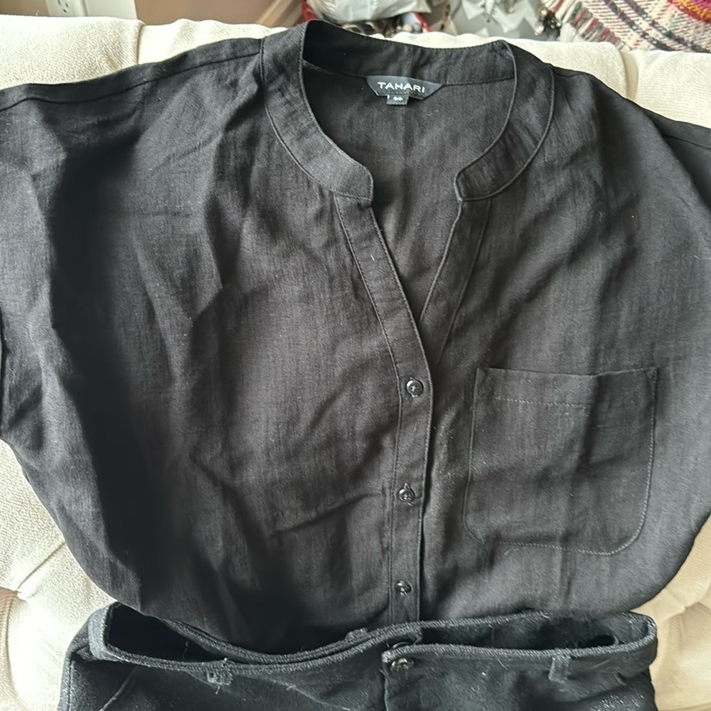 Tahari black top with folded sleeves in S